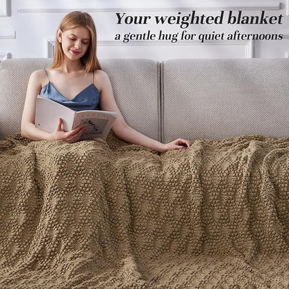 Knitted Weighted Blanket for Adult, Chunky Knit Weighted Throw for Sleep 36"*48" 5lbs, Cooling Breathable Heavy Blanket for Hot Sleepers, Machine Washable Fall Blanket for Room Decor(Beige)