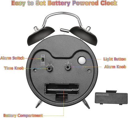 Peakeep Loud Alarm Clock for Kids Learning Telling Time Teaching Clock, 4.5" Rainbow-Colored Twin Bell Analog Alarm Clock Battery Operated for Heavy Sleepers Adults Teenagers Kids