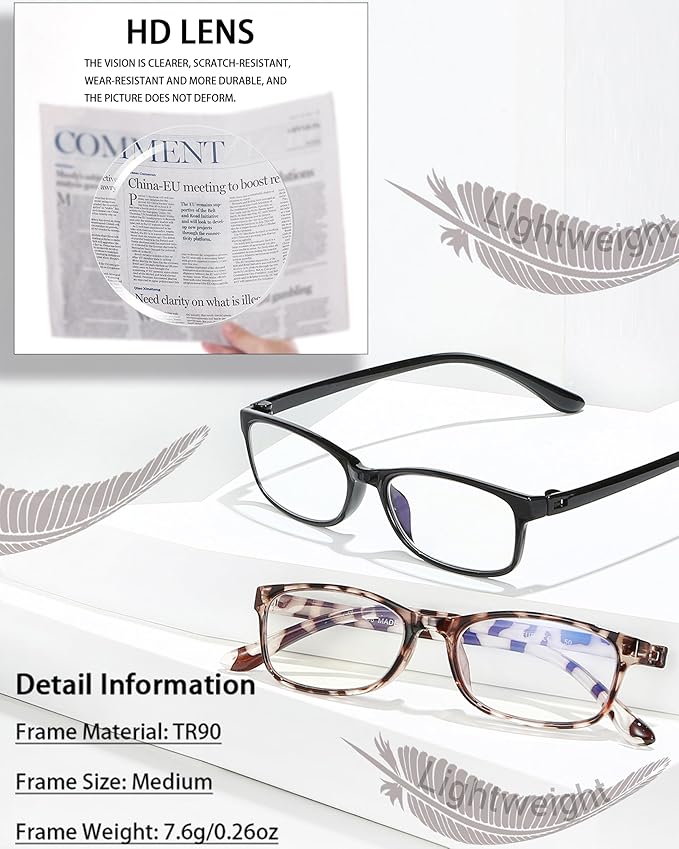 EYEURL Reading Glasses For Women - Blue Light Blocking Glasses Reduce Eyestrain - 2 Pack TR90 Frame Lightweight +0.0