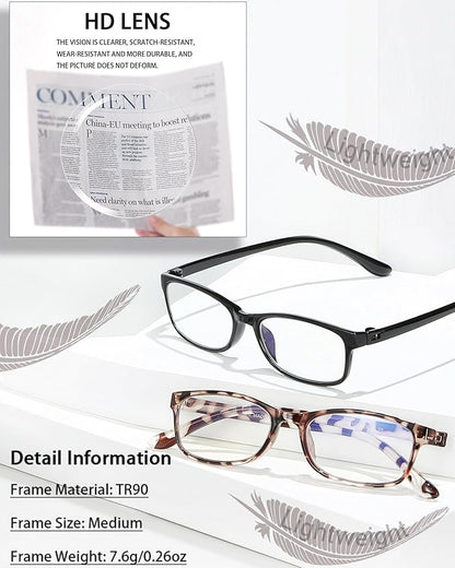 EYEURL Reading Glasses For Men Women - Blue Light Blocking Glasses Reduce Eyestrain - 2 Pack TR90 Frame Lightweight +3.25