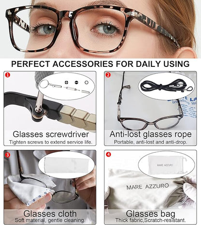 MARE AZZURO Computer Reading Glasses Women Blue Light Blocking Readers 0 1.00 1.25 1.50 1.75 2.00 2.25 2.50 2.75 3.00 3.50 4.00 5.00 6.00 (Leopard, 2.5)