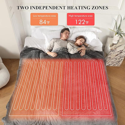Heated Blanket King Size, Soft Cozy Upgraded Flannel Electric Blanket Dual Control with 5 Heating Levels & 10 Hours Auto Off, Fast Heating & ETL & FCC Certification, 100" x 90", Silver Gray