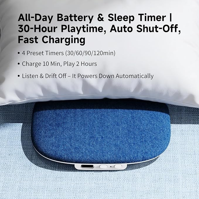 Mellow Sleep Pillow Speaker,Ultra Thin Bluetooth Pillow Speakers with White Noise Machine Timer,Under Pillow for Sleeping,Sleep Music, 30H Playtime, Travel Essential, Birthday Gifts