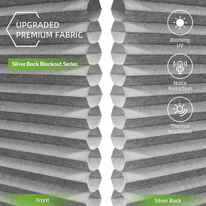 ZSTARR Motorized Skylight Shades Blackout Cellular Honeycomb Electric Blinds with Solar Panel Cordless Rechargeable with Remote for Roof and Slanted Windows (LF Silver Grey)
