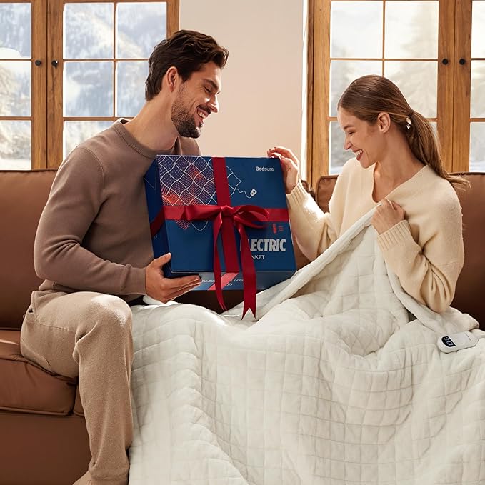 Bedsure Electric Blanket Queen Size - Dual Control Heated Weighted Blanket Queen with 10 Heat Settings, Fast Heating with 10 Time Settings (84x90 inches, Ivory)