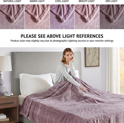 Beautyrest Heated Plush Elect Electric Blanket with 20 Heat Level Setting Controllers Equip with Secure Comfort Technology and 10 Hours Auto Shut Off, Queen: 84x90, Lavender,BR54-0656