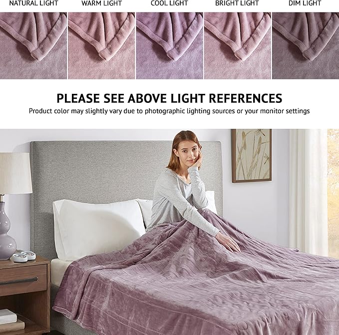 Beautyrest Heated Plush Elect Electric Blanket with 20 Heat Level Setting Controllers Equip with Secure Comfort Technology and 10 Hours Auto Shut Off, King: 90x100, Lavender,BR54-0657