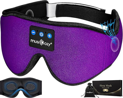 MUSICOZY 3D Bluetooth Sleep Mask with HD Stereo Sound, Wireless Sleep Headphones for Side Sleepers, Music Headband Eye Mask for Sleeping, Relaxation, Travel, Yoga, Cool Gadgets for Women Mom Girls