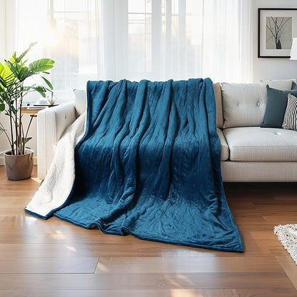 Electric Blanket Twin Size 62" x 84", Thickened Flannel and Sherpa Heated Blanket,10 Hours Timer Auto-Off,5 Heating Levels, Machine Washable, Lake Blue&White