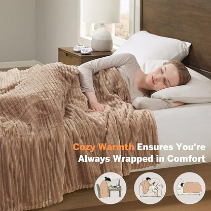 Serta Electric Blanket, Soft, Ribbed, Plush Heating Blanket King for Office, Couch, 1-12 hr Auto Shut Off Timer, 10 Lv Heating, ETL Certified, King 100"x90" Chestnut Brown