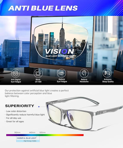 ANYLUV Blue Light Glasses Men, Relieve Eyestrain and Eye Protection, Al-Mg Metal Computer Blue Light Blocking Glasses