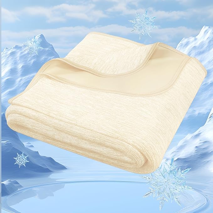 Degrees of Comfort Lightweight Breathable Cooling Blanket for Hot Sleepers- Double Side Summer Thin Cozy Blanket for Adults Kids, Oeko-TEX 100% Certified(Beige, 50"x70")