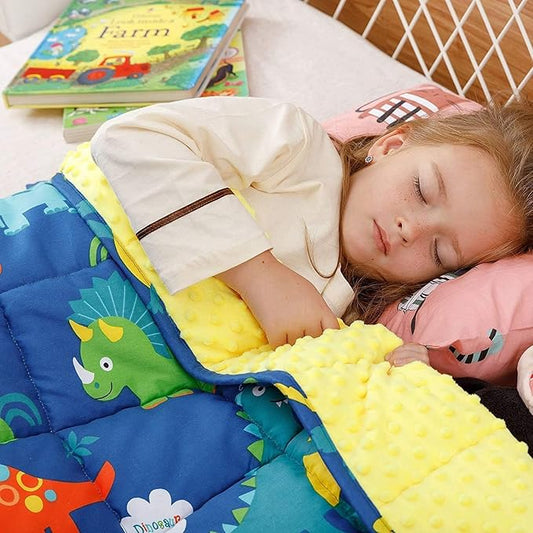 Uttermara Weighted Blanket 3 lbs, Ultra Cozy Minky Fleece and Cotton Sided with Cartoon Patterns, Reversible Heavy Blanket Great for Calming and Sleeping, 36x48 inches, Blue Dinosaur Park