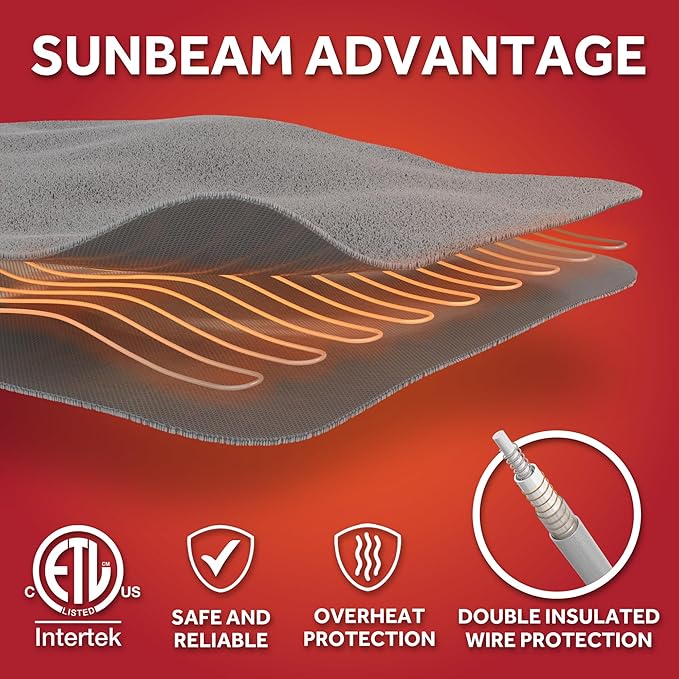 Sunbeam Royal Ultra Fleece Heated Electric Blanket Full Size, 84" x 72", 12 Heat Settings, 12-Hour Selectable Auto Shut-Off, Fast Heating, Machine Washable, Warm and Cozy, Indigo