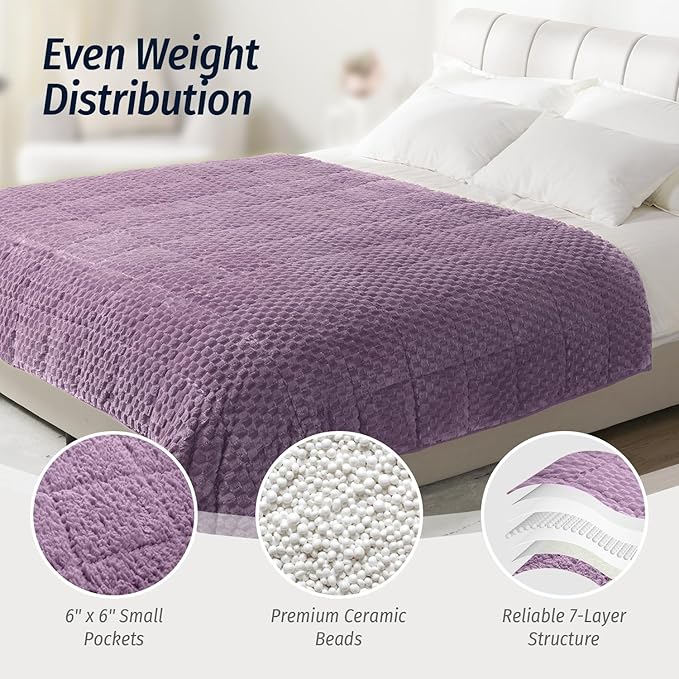Wemore Fleece Weighted Blanket for Adults (60" x 80" 20lbs, Purple), Dual Sided Cozy Soft Sherpa Heavy Blanket, 3D Imitation Turtle Shell Warm Jacquard Flannel Weighted Blankets for Couch and Bed