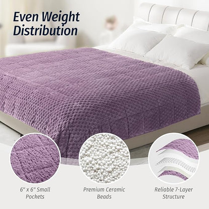 Wemore Fleece Weighted Blanket for Adults (60" x 80" 15lbs, Purple), Dual Sided Cozy Soft Sherpa Heavy Blanket, 3D Imitation Turtle Shell Warm Jacquard Flannel Weighted Blankets for Couch and Bed