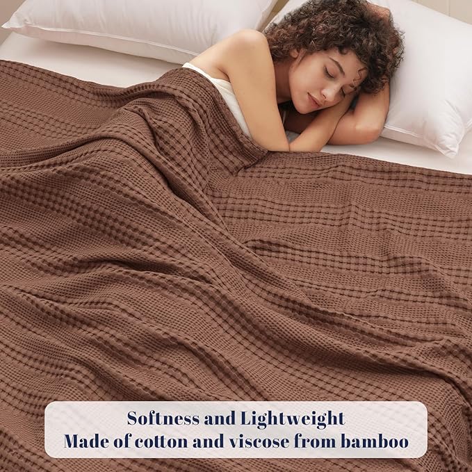 PHF Cooling Waffle Blanket Twin Size, Lightweight 60% Rayon Derived from Bamboo & 40% Cotton Breathable Blanket for Hot Sleepers, Soft and Luxury for Bed Couch and Sofa, 66"x90", Terracotta