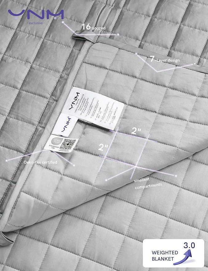 YnM Cooling Weighted Blanket, Oeko-Tex Certified Material with Premium Glass Beads (Light Grey, 60"x80" 20lbs), Suit for One Person Use on Queen/King Bed