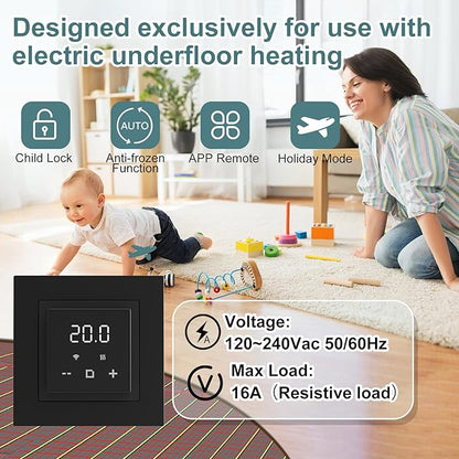 HEATIT Programmable Thermostat, WiFi Smart Thermostat for Electric Radiant Floor Heating with Touchscreen, 120V-240V Wide Voltage Range, Dual Sensing, Black