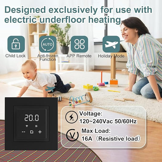 HEATIT Programmable Thermostat, WiFi Smart Thermostat for Electric Radiant Floor Heating with Touchscreen, 120V-240V Wide Voltage Range, Dual Sensing, Black