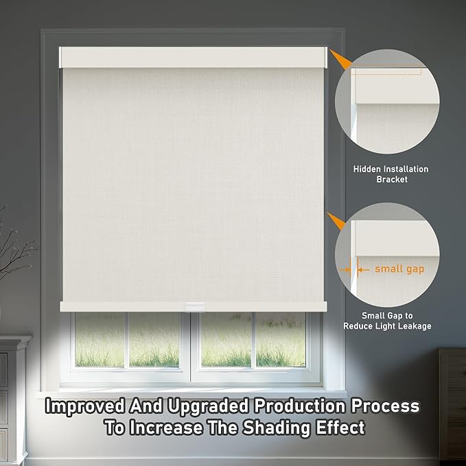AOSKY Linen Roller Blinds Shades for Indoor Windows Pull Down Cordless Blackout Black Out Window Shade 22 Inch Blinds for Home Beige