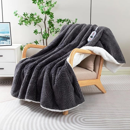 Heated Blanket Full Size - 72"x84" Cozy Soft Jacquard Heating Blanket with 4 Heat Levels & 10 Hours Auto-Off, Jacquard Fleece, Overheating Protection, Warm Gifts, Grey