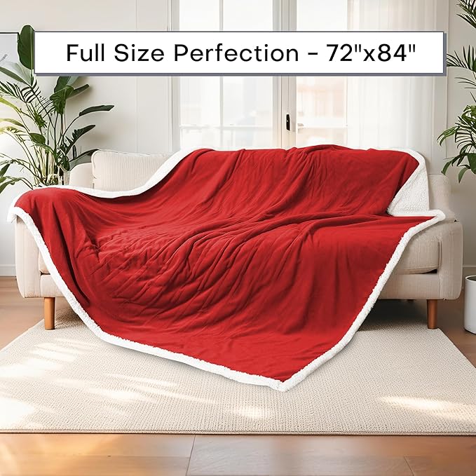 Electric Heated Blanket Full Size 72"x84" - Dual-Sided with Microplush & Sherpa Fabric, 4 Heat Settings & 10 Hours Auto Off, Machine Washable - Bright Red