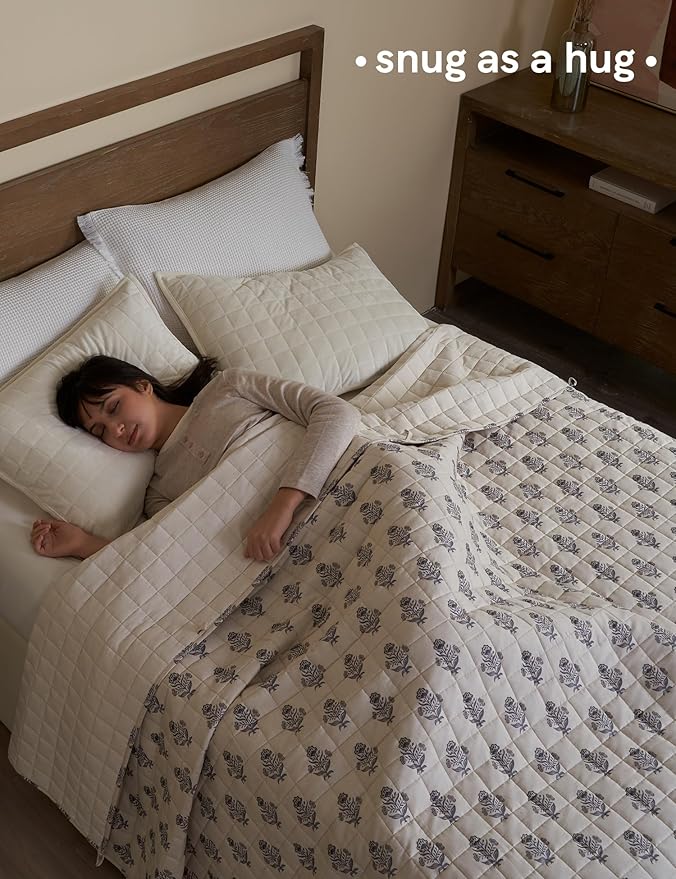 YnM 25lbs Weighted Blanket for Adults, Linen Heavy Bed Throw Blanket with Cooling Glass Beads for All Season Use, Ideal for ~240lbs (60x80 Inches, Queen, Damask)