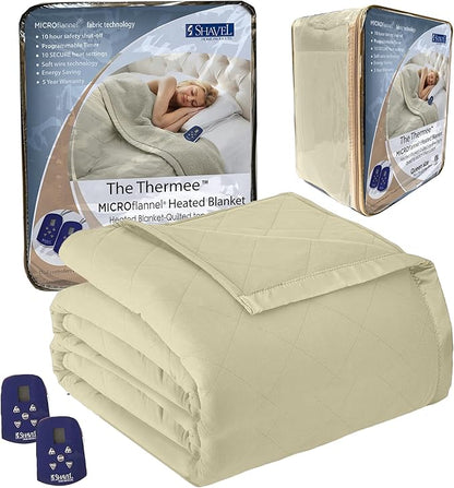 Thermee Micro Flannel Blanket Queen Size Heated Blanket with 10 settings, Programable Heating Blanket, Luxuriously Soft Heated Throw Blanket, Rapid Heating Thermal Blanket, Warm Blanket - Sage