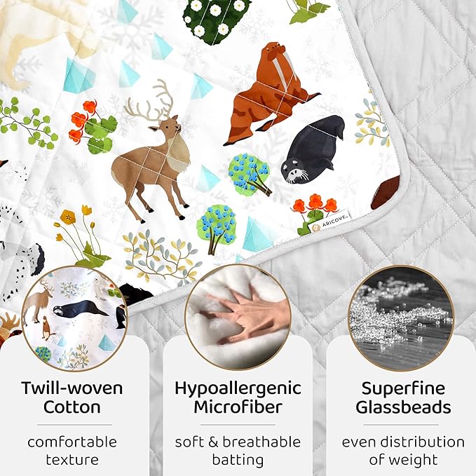 Aricove Kids Weighted Blanket, 5 lb, 36x48 inches, Small Size, Soft Cotton, Machine Washable, Grey/Snow Animals