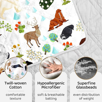 Aricove Kids Weighted Blanket, 5 lb, 36x48 inches, Small Size, Soft Cotton, Machine Washable, Grey/Snow Animals
