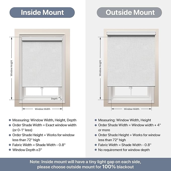 GENIMO 100% Blackout Roller Window Shades, Window Blinds Cordless with Thermal Insulated, UV Protection Fabric, Mini French Door Blinds for Home, Office, Bedroom, Easy to Install, Linen, 31" W X 72" H