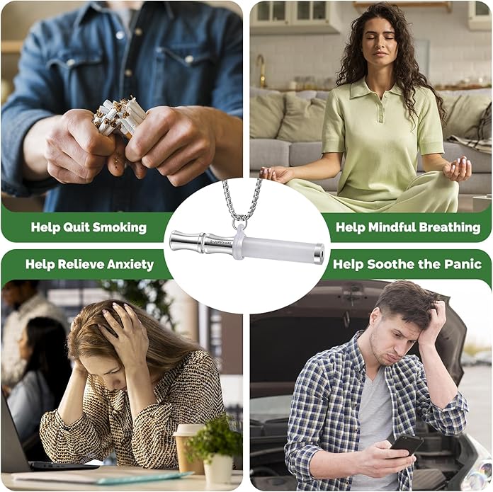 Breathe Free Necklace, Natural Stone Breathing Necklace for Stress Relief, Mindfulness and Relaxation, Anxiety Necklace Mindful Breathefree Calm Tool with Plant Cores, Portable Wellness Gift for Adult