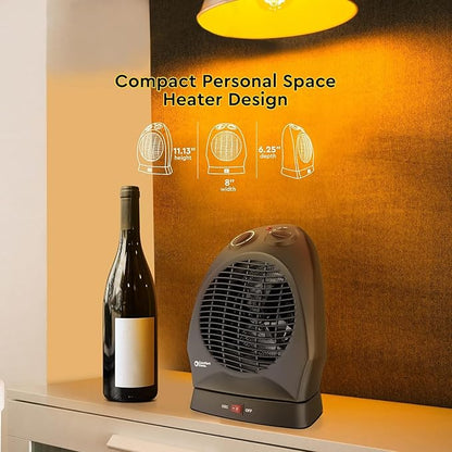 Comfort Zone Oscillating Space Heater with Adjustable Thermostat, Desktop, Fan-Forced, Portable, Overheat Sensor, Tip-Over Switch, Stay-Cool Housing, Ideal for Home, Bedroom, Office, 1,500W, CZ50BK