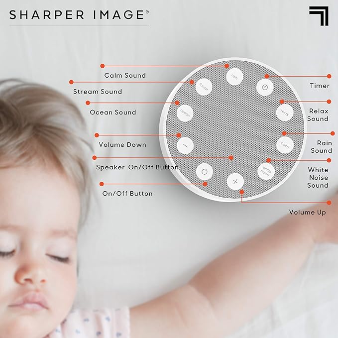 Sharper Image White Noise Sound Machine, Sleep Sounds to Support Restful Sleep, Meditation & Relaxation Naps, 6 Soothing Nature Soundscapes for Baby, Kids & Adults, Portable for Home & Travel