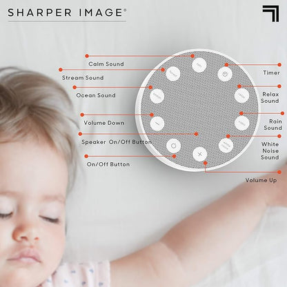Sharper Image White Noise Sound Machine, Sleep Sounds to Support Restful Sleep, Meditation & Relaxation Naps, 6 Soothing Nature Soundscapes for Baby, Kids & Adults, Portable for Home & Travel