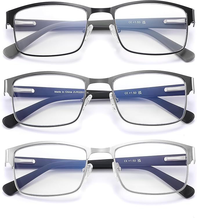 Reading Glasses for Men - 3 Pack Blue Light Blocking Men's Metal Readers
