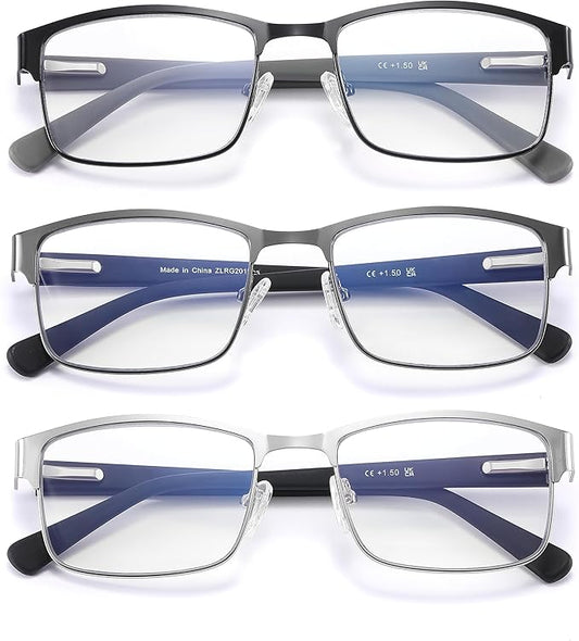 Reading Glasses for Men - 3 Pack Blue Light Blocking Men's Metal Readers