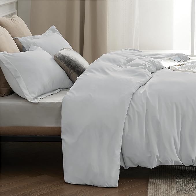 Bedsure Duvet Cover Queen Size - Soft Double Brushed Bedding Set for Kids & Adults, Zipper Closure, 3 Pieces, Includes 1 Duvet Cover (90"x90") & 2 Pillow Shams, NO Comforter, Silver Grey