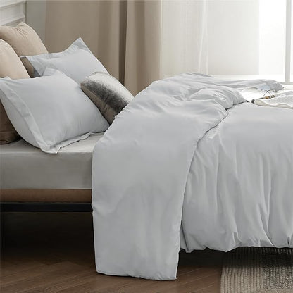 Bedsure Duvet Cover Queen Size - Soft Double Brushed Bedding Set for Kids & Adults, Zipper Closure, 3 Pieces, Includes 1 Duvet Cover (90"x90") & 2 Pillow Shams, NO Comforter, Silver Grey