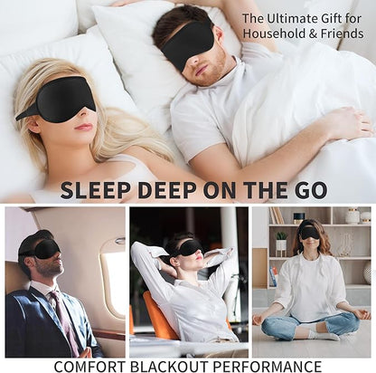 3D Sleep Mask for Men Women 2 Pack, Blackout Eye Mask for Sleeping Eye Mask for Side Sleeper, Memory Foam Adjustable&Washable, Airplane Travel Essentials Couples Yoga Meditation Office Black-Ice Silk