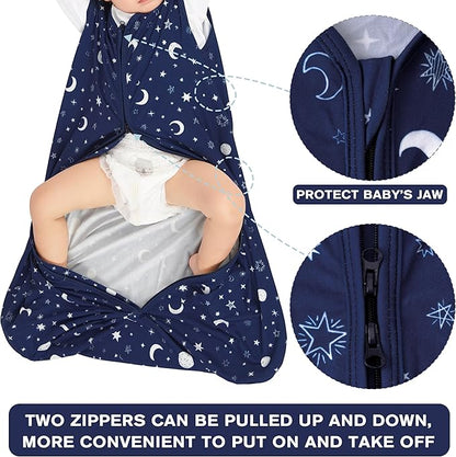 3 Pack Baby Sleep Sack 0-6 Months 100% Rayon Cotton Baby Sleeping Bag 2-Way Zipper Toddler Wearable Blankets Comfy Stretchy Lightweight TOG 0.3 （Purple&Clouds&Starry Sky）