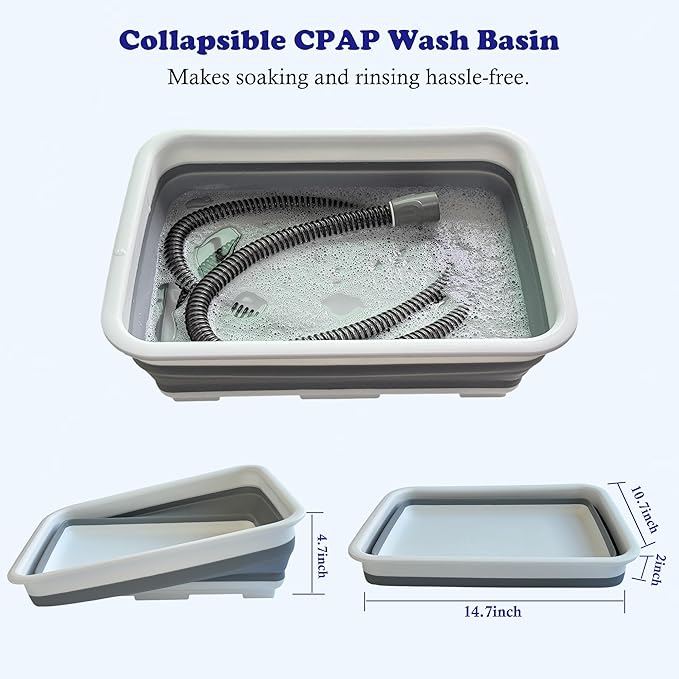 CPAP Cleaning Kits with Tube and Mask Brush, Collapsible Wash Basin & Hose Hanger - CPAP Hose Cleaner Supplies to Make Cpap Accessories Cleaning, Drying, Storing Easier