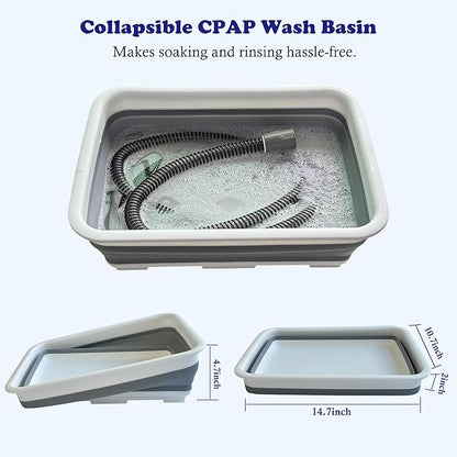 CPAP Cleaning Kits with Tube and Mask Brush, Collapsible Wash Basin & Hose Hanger - CPAP Hose Cleaner Supplies to Make Cpap Accessories Cleaning, Drying, Storing Easier