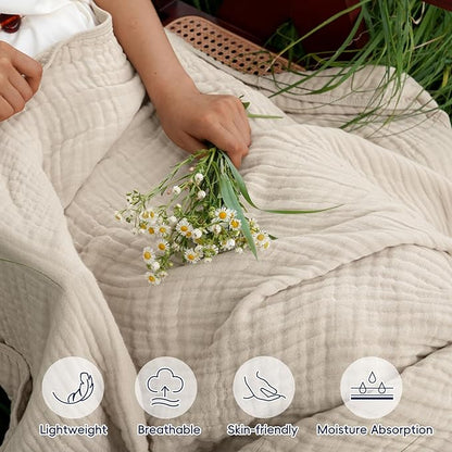 PHF Cooling Muslin Blanket King Size 104"x80", 6-Layer Lightweight Gauze Blanket Made from 35% Rayon Derived from Bamboo & 65% Cotton, Breathable & Ultra Soft Cozy for Hot Sleepers, French Oak