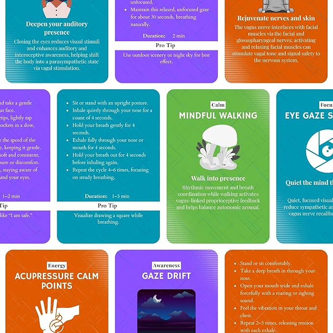 Vagus Nerve Deck 70 Exercise Cards for Vagus Nerve Reset and Stimulation Practices Non Electric Calming Toolkit for Anxiety Stress and Nervous System Support