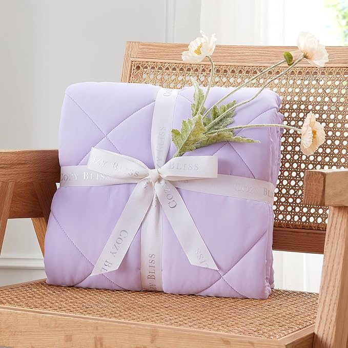 Cozy Bliss Cooling Blanket for Hot Sleepers King Size, Q-Max 0.45 Cooling Comfort, Cold Blankets for Night Sweats Sleeping, Ultra-Cool Lightweight Breathable Summer Blanket for Bed, Purple 108"x90"