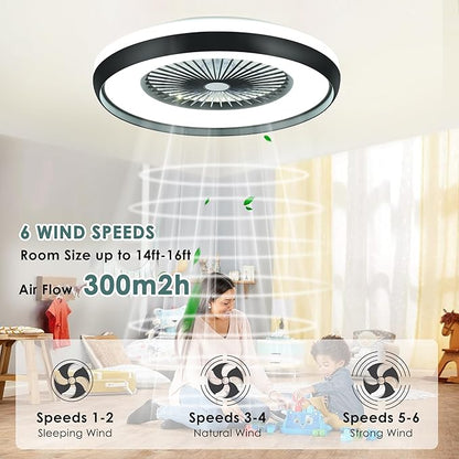 24" Bladeless Ceiling Fan with RGB Light Remote, Smart LED Ceiling Fans with Voice/App Control, Modern Low Profile Dimmable Light Ceiling Fan for Bedroom Living Room