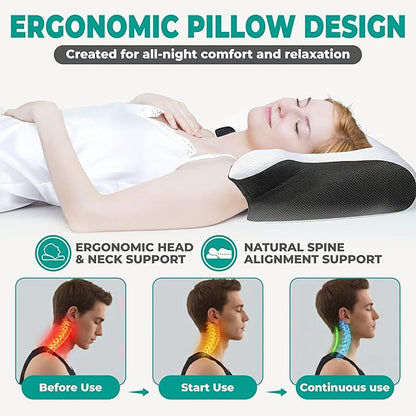 Cervical Neck Pillow for Sleeping – Memory Foam Back Sleeper Pillow & Stomach Sleeper Pillow for Adults – Ergonomic Design for Side Sleepers with Shoulder, Back & Neck Support