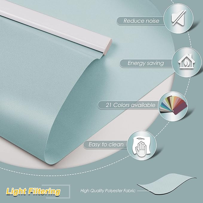 Allesin Motorized Roller Shade Blinds Work with Alexa for Window, 70% Blackout Smart Shades Cordless with Remote Control, Electric Automated Blinds, Customized Size, Lithium Battery Motor(Light Blue)